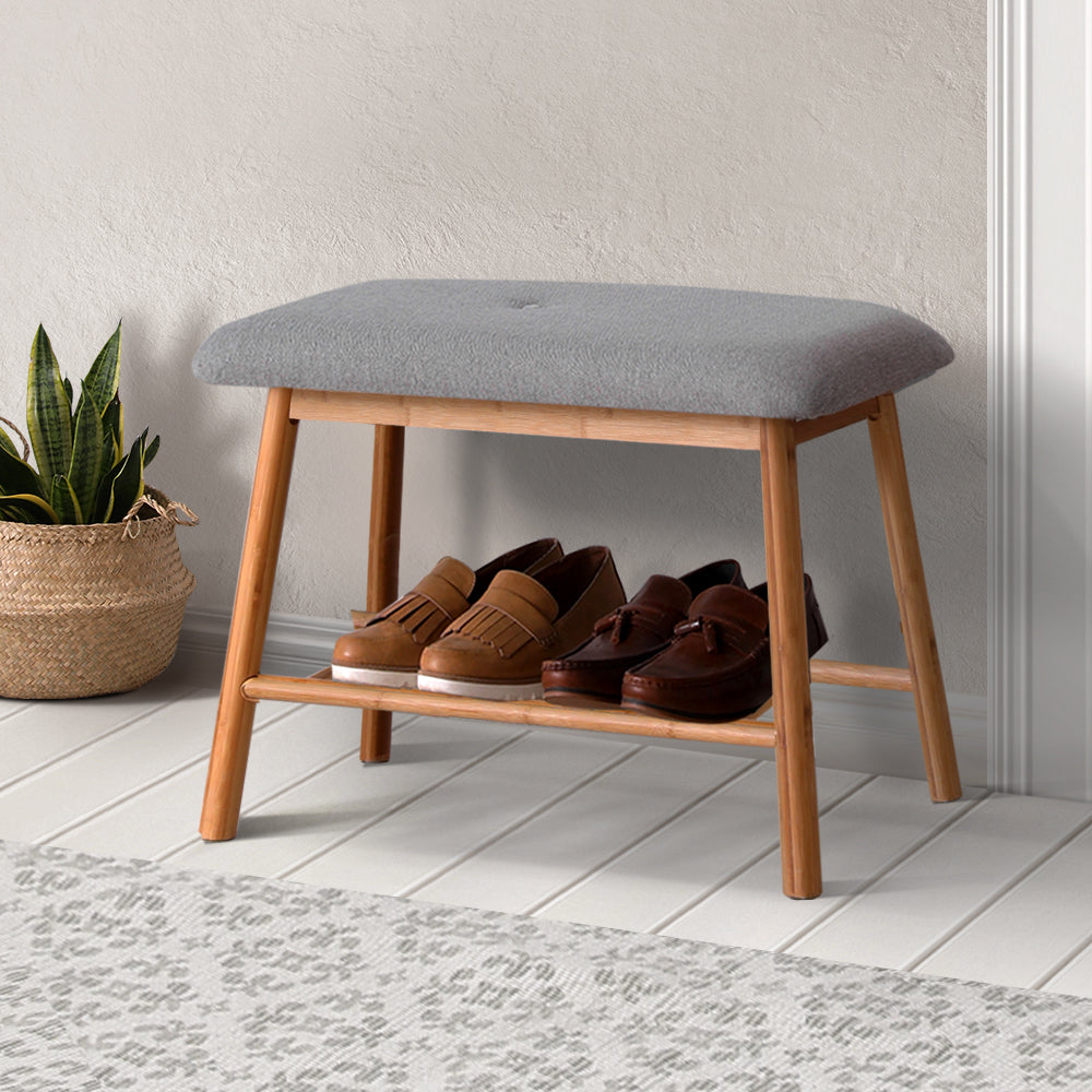 Artiss Shoe Rack Shoe Bench Fabric Seat 2 Pairs - Cosy Abode