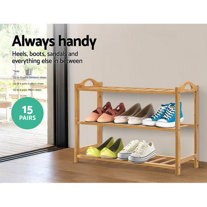 Artiss Shoe Rack Bamboo Shoe Storage 3-tier 9 Pairs - Cosy Abode