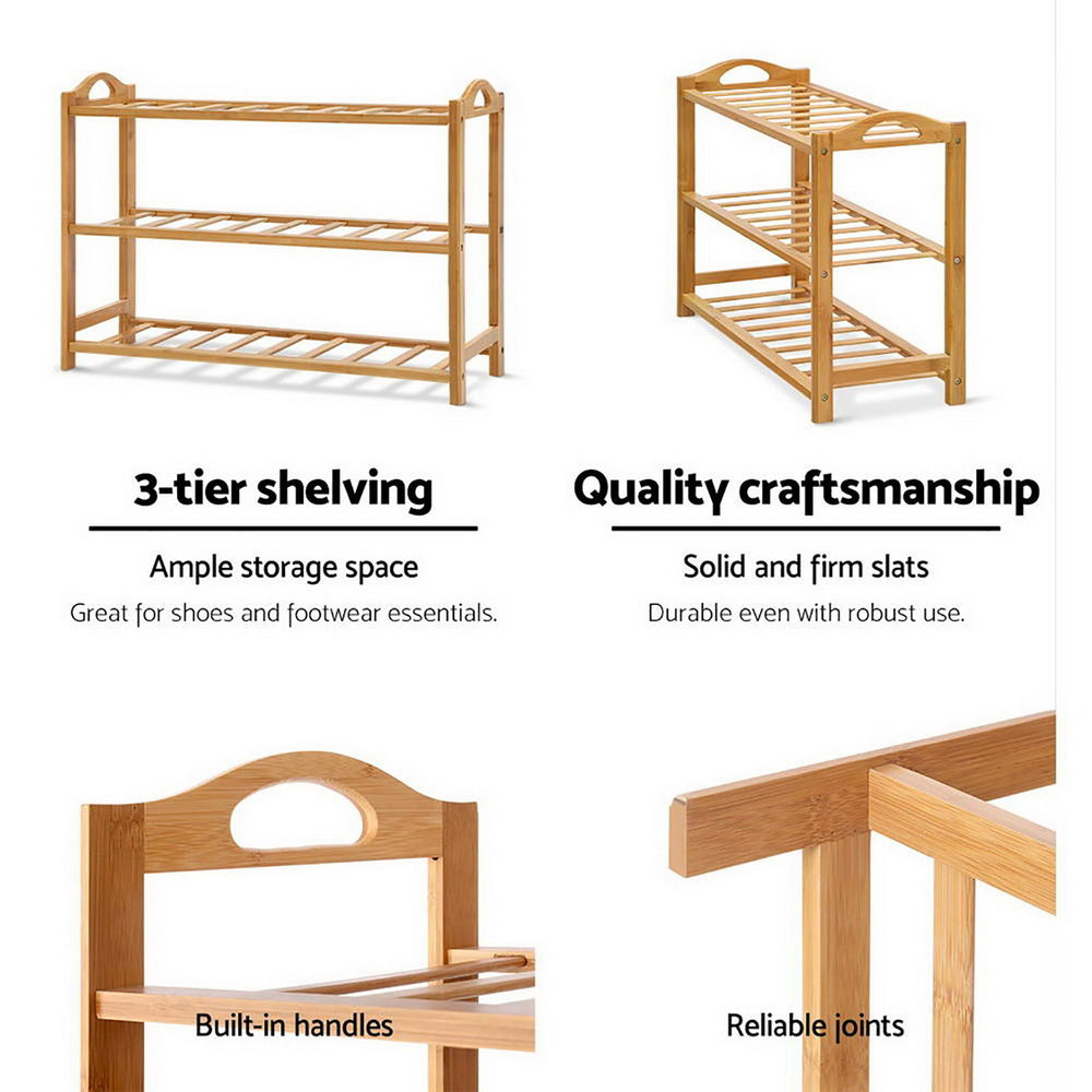 Artiss Shoe Rack Bamboo Shoe Storage 3-tier 9 Pairs - Cosy Abode