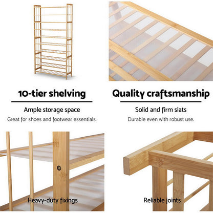 Artiss Shoe Rack Bamboo Shoe Storage 10-tier 50 Pairs - Cosy Abode