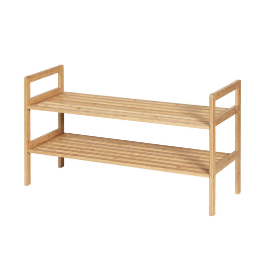 Artiss Shoe Rack Bamboo Storage Cabinet 2 Tiers Portable Organizer Shelf Pine - Cosy Abode