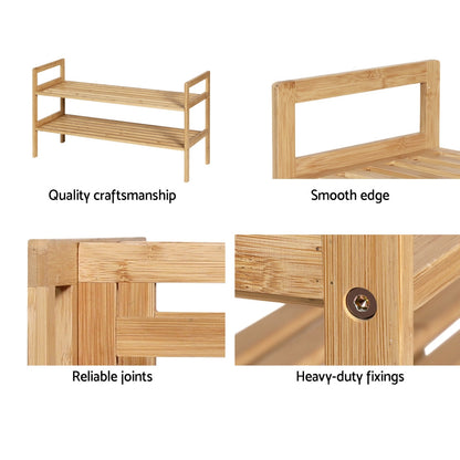 Artiss Shoe Rack Bamboo Storage Cabinet 2 Tiers Portable Organizer Shelf Pine - Cosy Abode