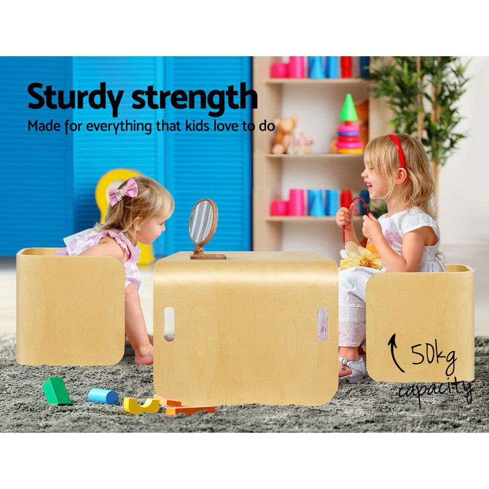 Keezi 3PCS Kids Table and Chairs Set Multifunctional Storage Desk - Cosy Abode