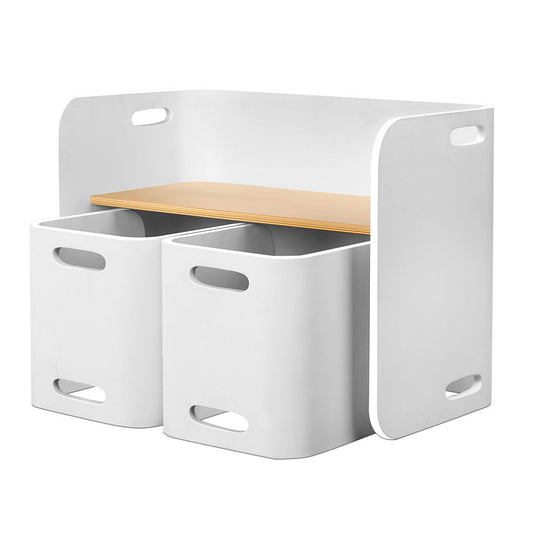 Keezi 3PCS Kids Table and Chairs Set Multifunctional Storage Desk White - Cosy Abode