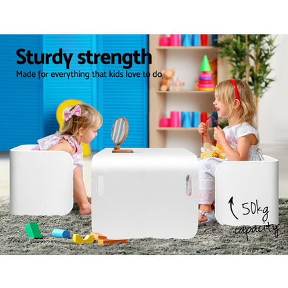 Keezi 3PCS Kids Table and Chairs Set Multifunctional Storage Desk White - Cosy Abode