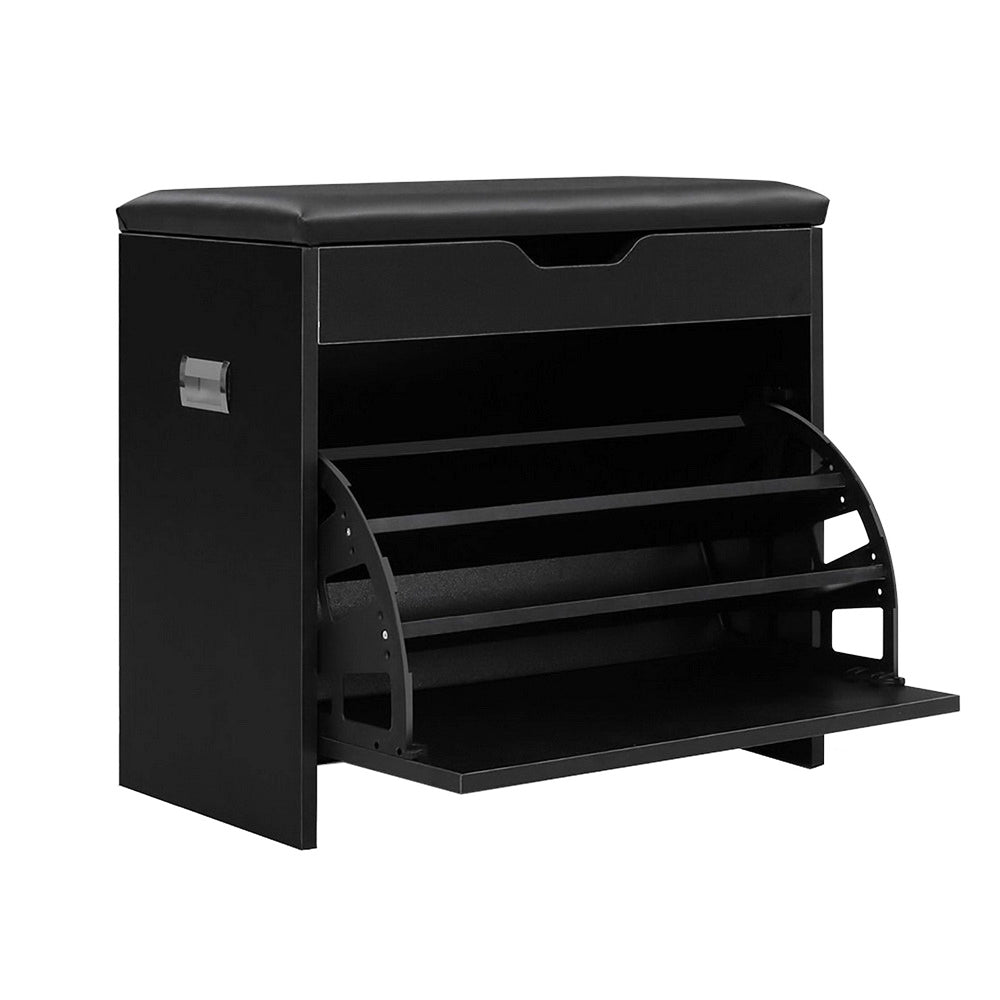 Artiss Shoe Cabinet Bench Shoes Storage Rack Organiser Shelf Black 15 Pairs - Cosy Abode