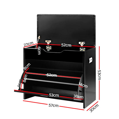 Artiss Shoe Cabinet Bench Shoes Storage Rack Organiser Shelf Black 15 Pairs - Cosy Abode