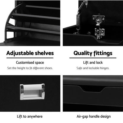 Artiss Shoe Cabinet Bench Shoes Storage Rack Organiser Shelf Black 15 Pairs - Cosy Abode
