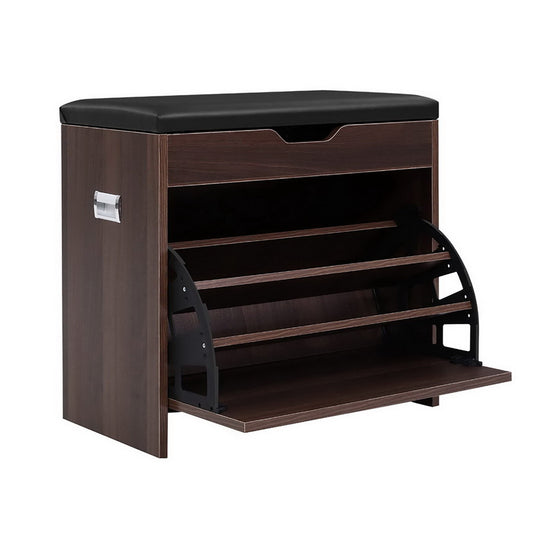 Artiss Shoe Rack Cabinet Bench 3-tier 15 Pairs Walnut - Cosy Abode
