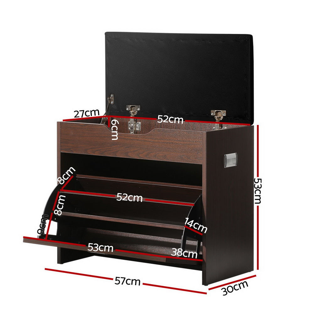 Artiss Shoe Rack Cabinet Bench 3-tier 15 Pairs Walnut - Cosy Abode