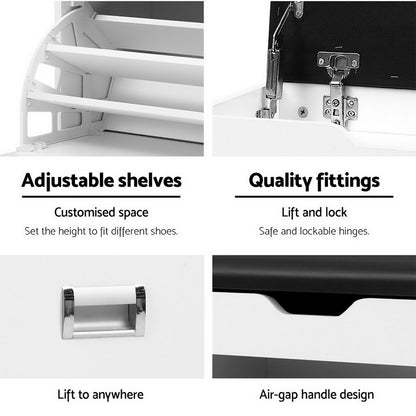 Artiss Shoe Rack Cabinet Bench 3-tier 15 Pairs White - Cosy Abode