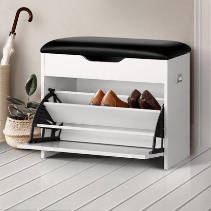 Artiss Shoe Rack Cabinet Bench 3-tier 15 Pairs White - Cosy Abode
