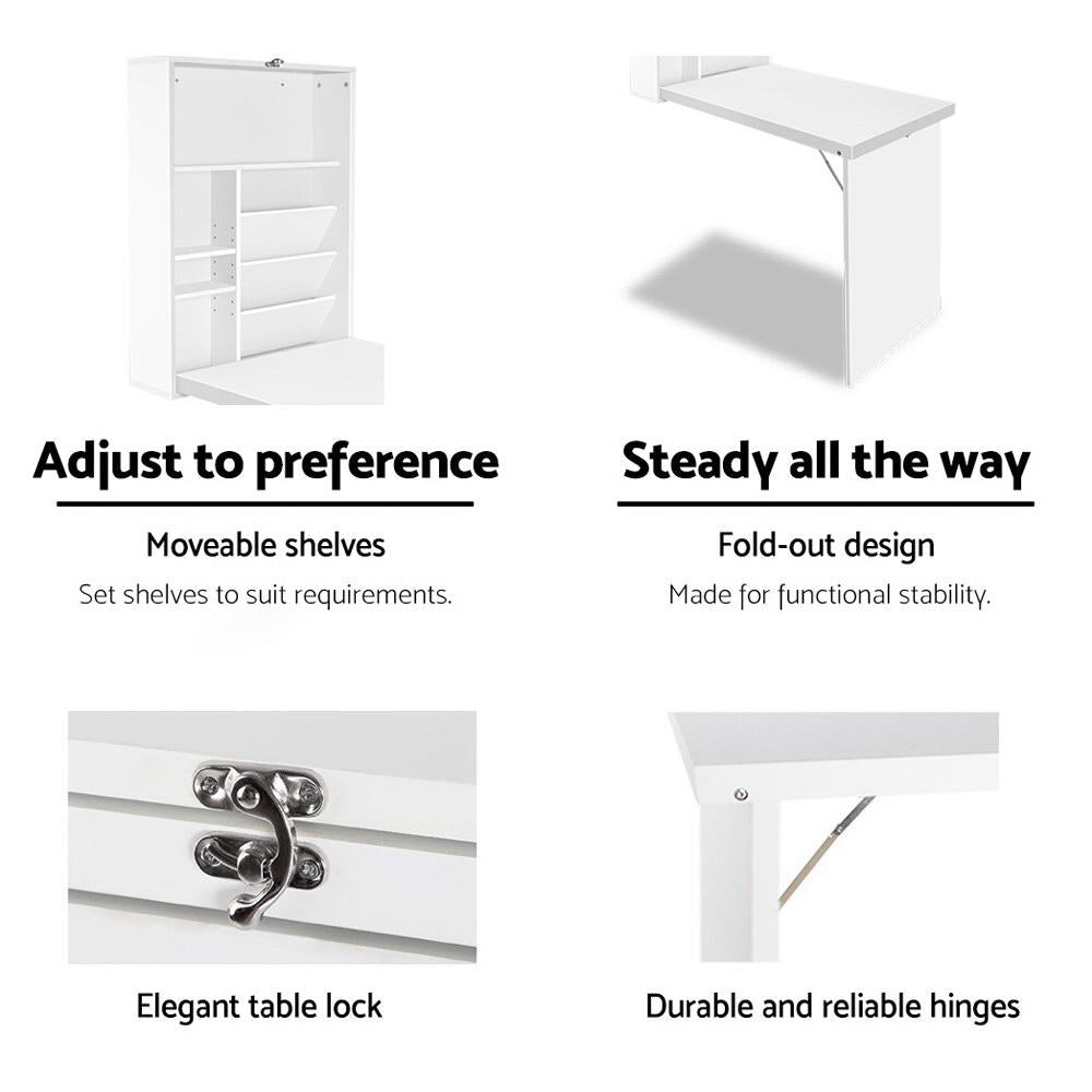 Artiss Space Saving Wall Mount Fold-Out Desk - White - Cosy Abode