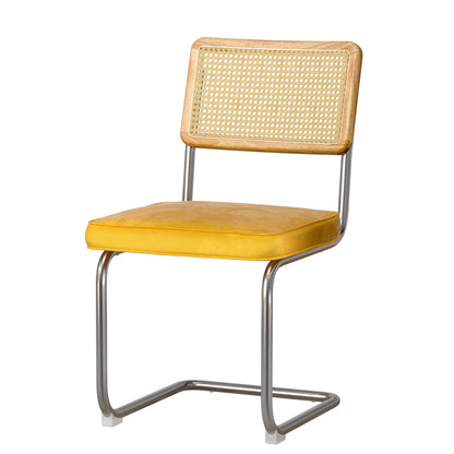 Artiss Dining Chairs Set of 2 Velvet Rattan Cantilever Yellow - Cosy Abode