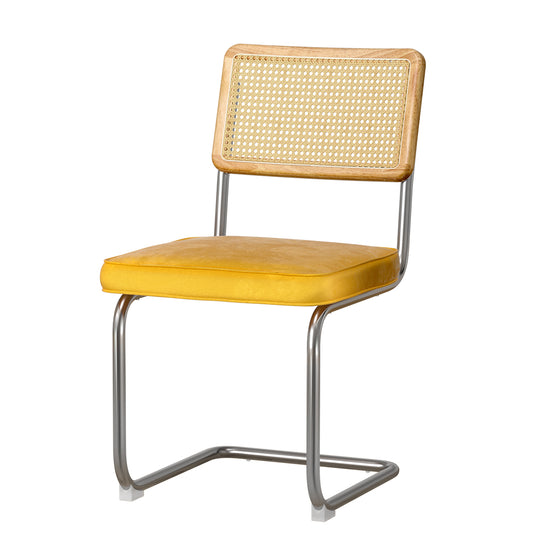 Artiss Dining Chairs Set of 2 Velvet Rattan Cantilever Yellow - Cosy Abode