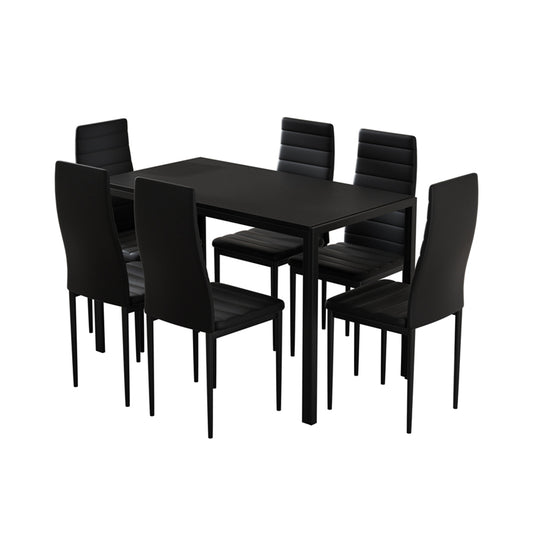 Artiss Dining Chairs and Table Dining Set 6 Chair Set Of 7 Black - Cosy Abode