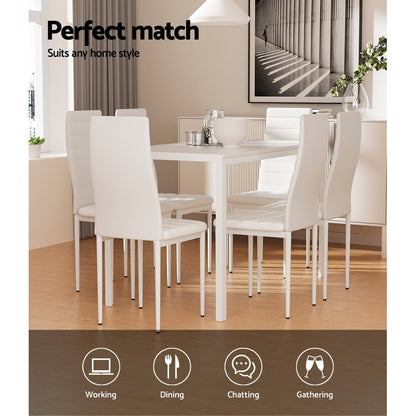 Artiss Dining Chairs and Table Dining Set 6 Chair Set Of 7 White - Cosy Abode
