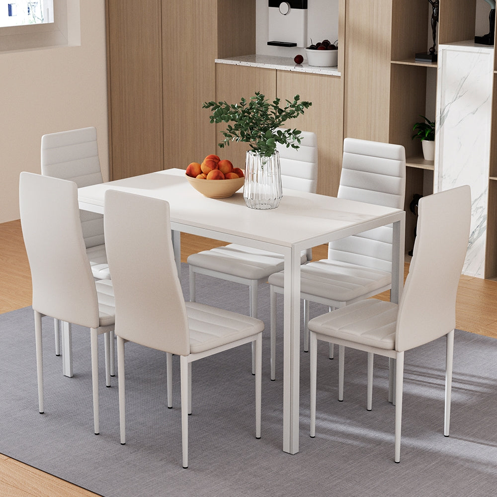 Artiss Dining Chairs and Table Dining Set 6 Chair Set Of 7 White - Cosy Abode