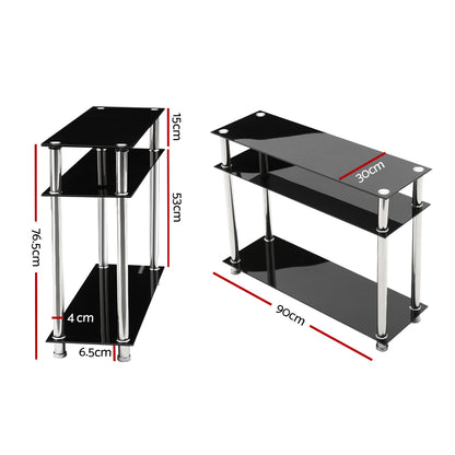 Artiss Console Table Tempered Glass Black - Cosy Abode