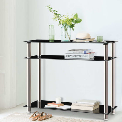 Artiss Console Table Tempered Glass Black - Cosy Abode