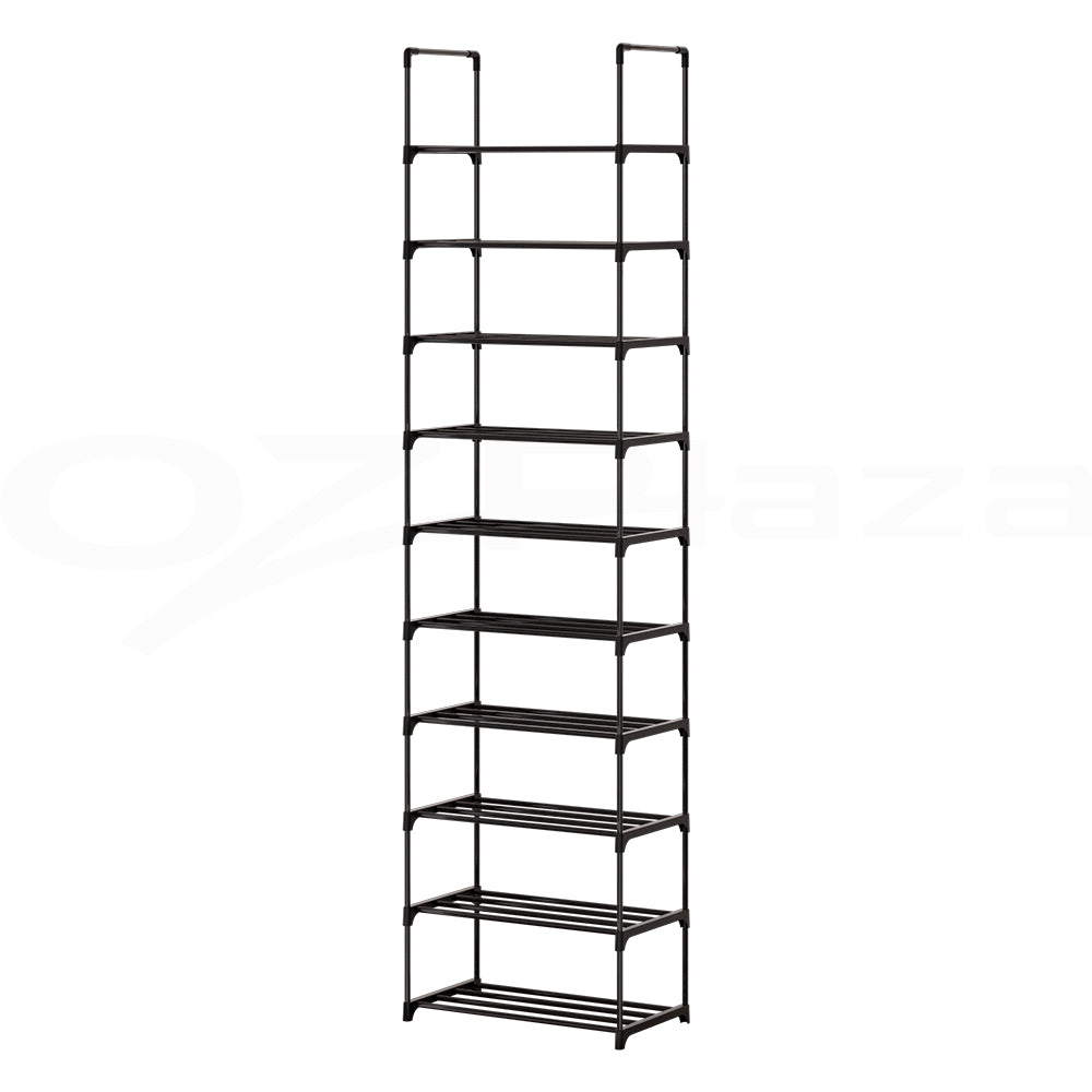 Artiss Shoe Rack Shoe Storage Shelf 10-tier 20 Pairs DIY Stackable Black Metal - Cosy Abode