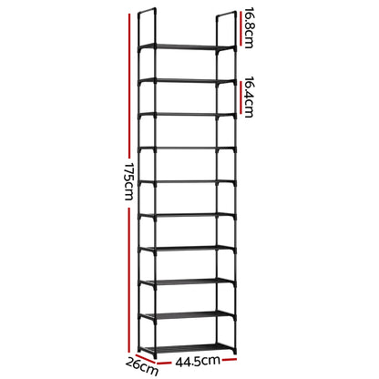 Artiss Shoe Rack Shoe Storage Shelf 10-tier 20 Pairs DIY Stackable Black Metal - Cosy Abode