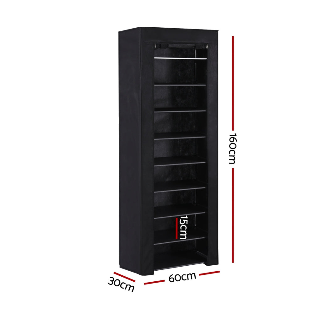 Artiss Shoe Rack 10-tier 27 Pairs Removable Cover Black - Cosy Abode