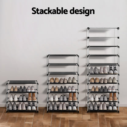 Artiss Shoe Rack 10-tier 27 Pairs Removable Cover Black - Cosy Abode
