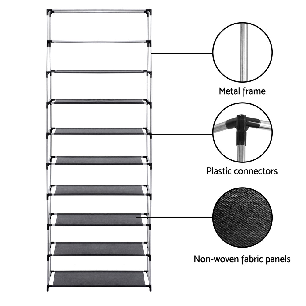 Artiss Shoe Rack 10-tier 27 Pairs Removable Cover Black - Cosy Abode