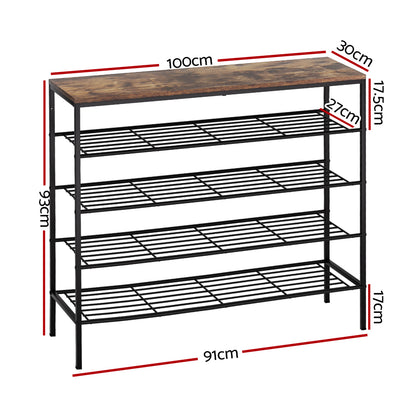 Artiss Shoe Rack 25 Pairs 5-tier Shoe Storage Organiser Shelf Metal frame Walnut - Cosy Abode