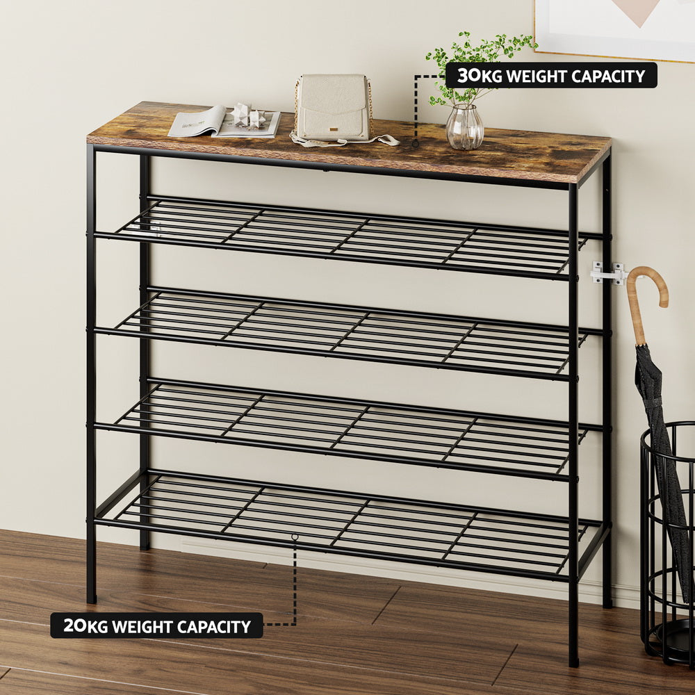 Artiss Shoe Rack 25 Pairs 5-tier Shoe Storage Organiser Shelf Metal frame Walnut - Cosy Abode