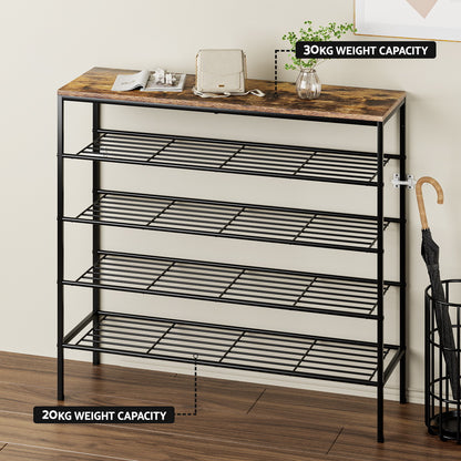 Artiss Shoe Rack 25 Pairs 5-tier Shoe Storage Organiser Shelf Metal frame Walnut - Cosy Abode