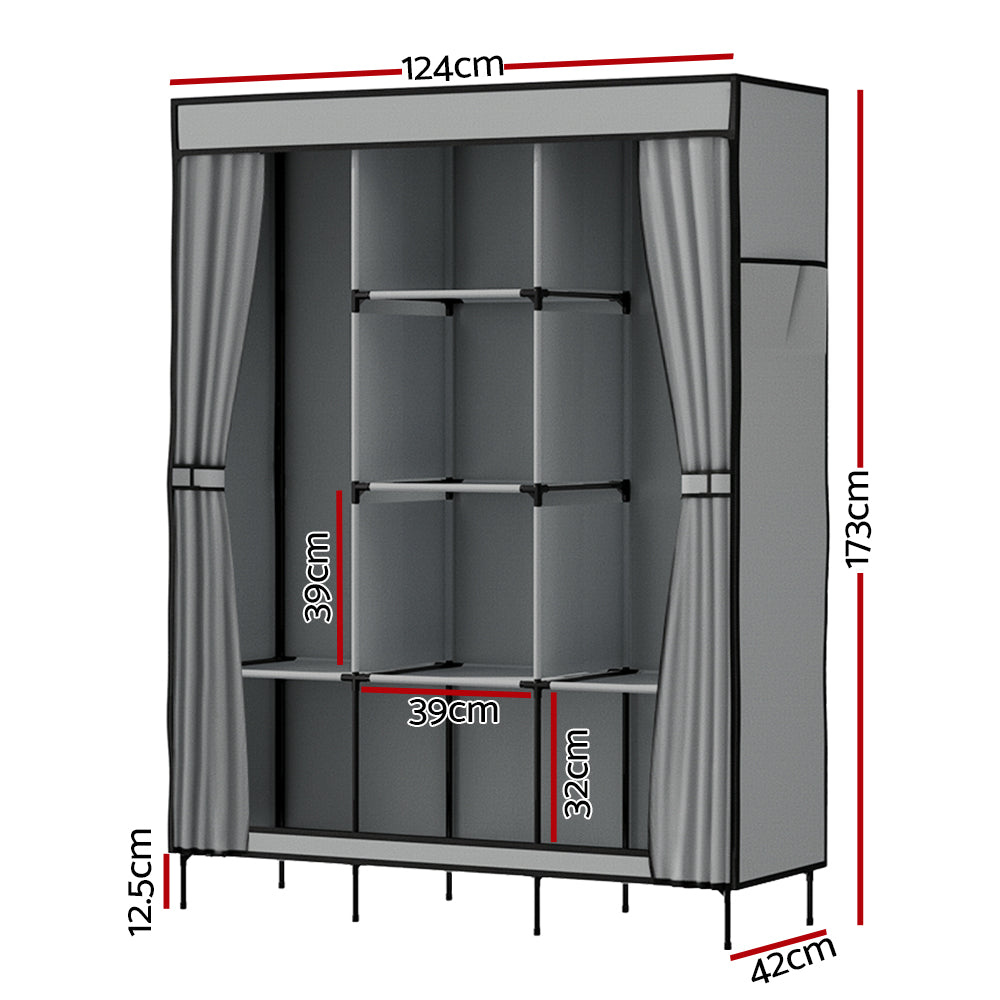 Artiss Large Portable Clothes Closet Wardrobe with Shelf Grey - Cosy Abode