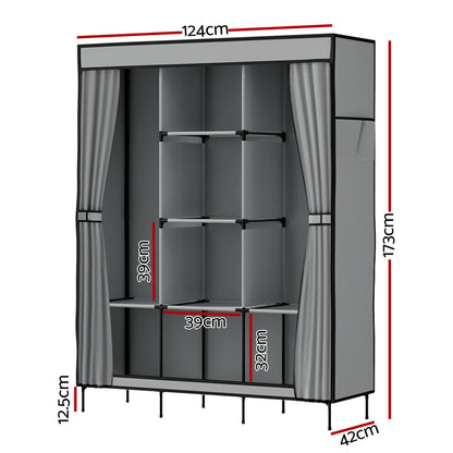 Artiss Large Portable Clothes Closet Wardrobe with Shelf Grey - Cosy Abode