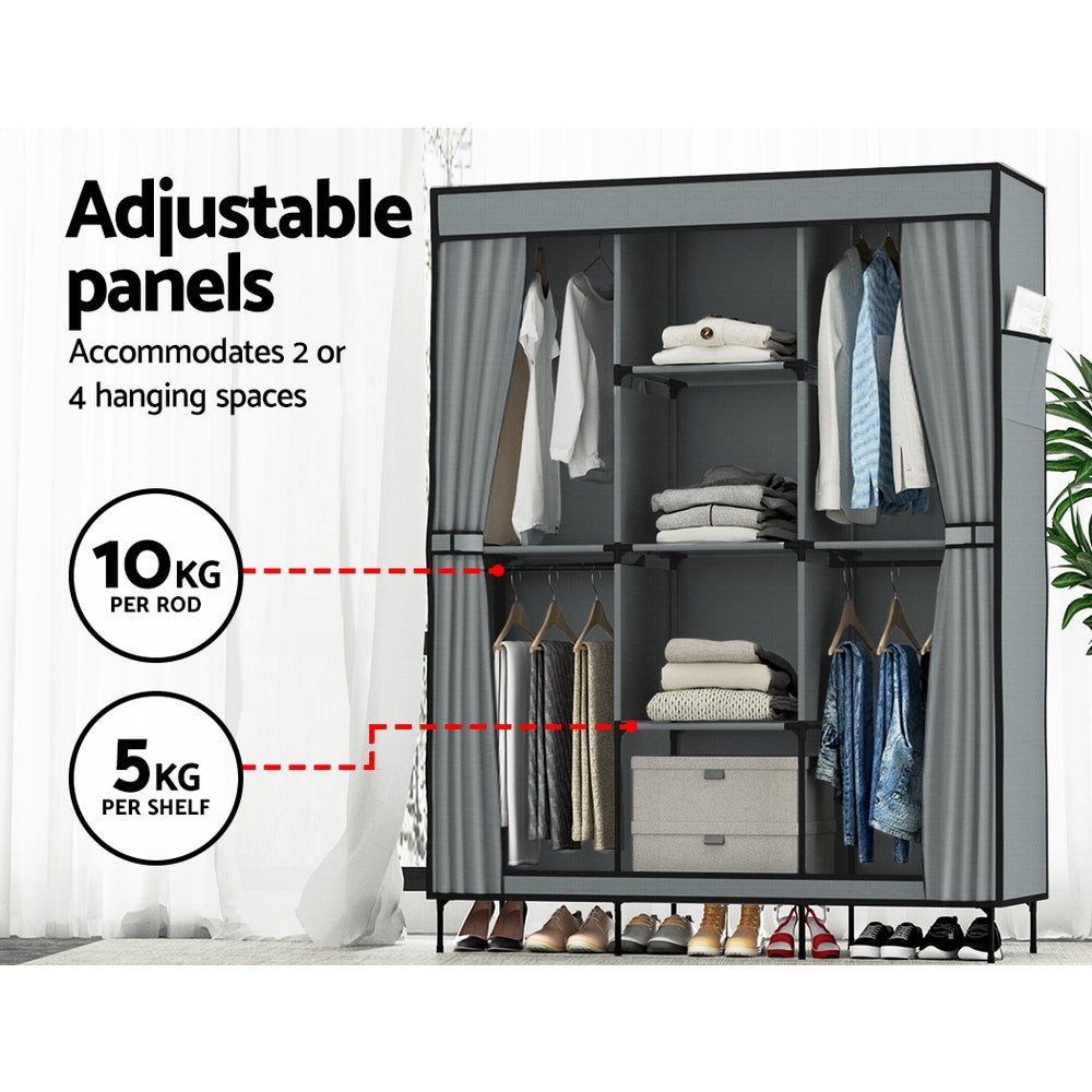 Artiss Large Portable Clothes Closet Wardrobe with Shelf Grey - Cosy Abode