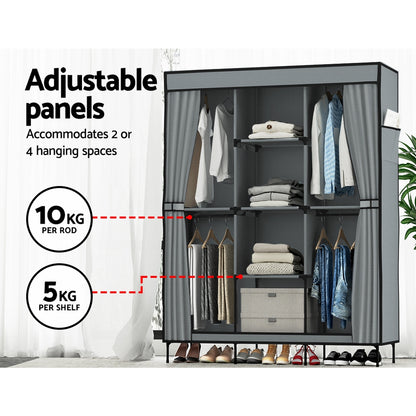 Artiss Large Portable Clothes Closet Wardrobe with Shelf Grey - Cosy Abode