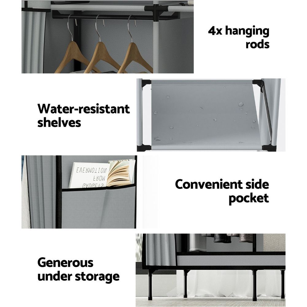 Artiss Large Portable Clothes Closet Wardrobe with Shelf Grey - Cosy Abode