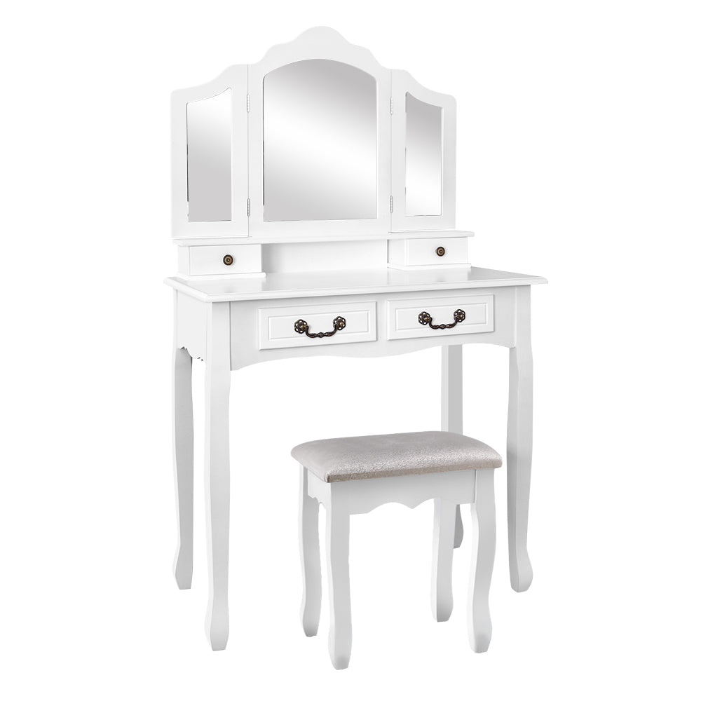Artiss Dressing Table Stool Set Foldable Mirror White - Cosy Abode
