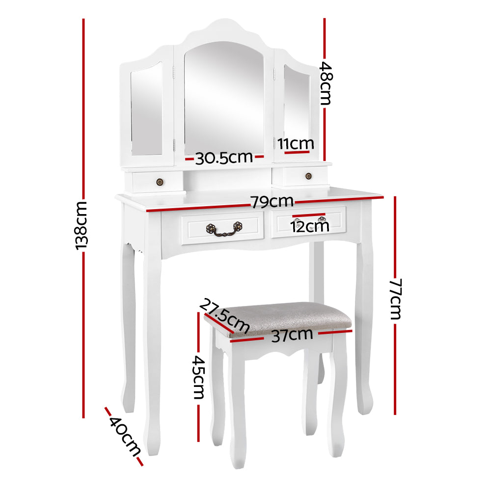 Artiss Dressing Table Stool Set Foldable Mirror White - Cosy Abode
