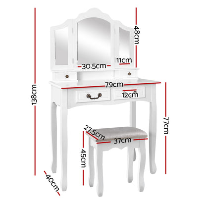 Artiss Dressing Table Stool Set Foldable Mirror White - Cosy Abode