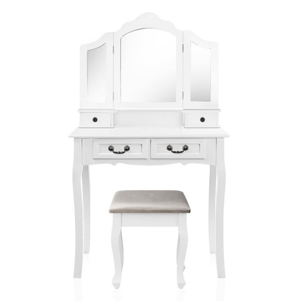 Artiss Dressing Table Stool Set Foldable Mirror White - Cosy Abode