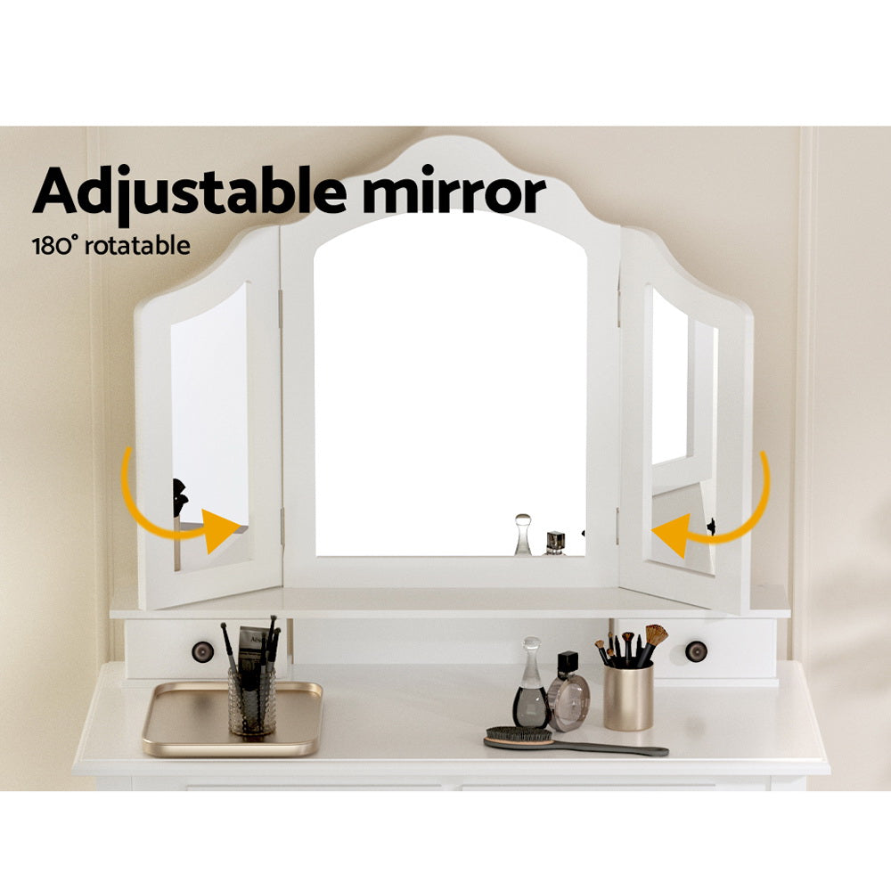 Artiss Dressing Table Stool Set Foldable Mirror White - Cosy Abode