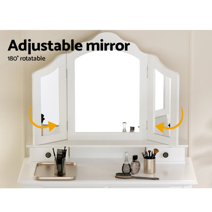 Artiss Dressing Table Stool Set Foldable Mirror White - Cosy Abode