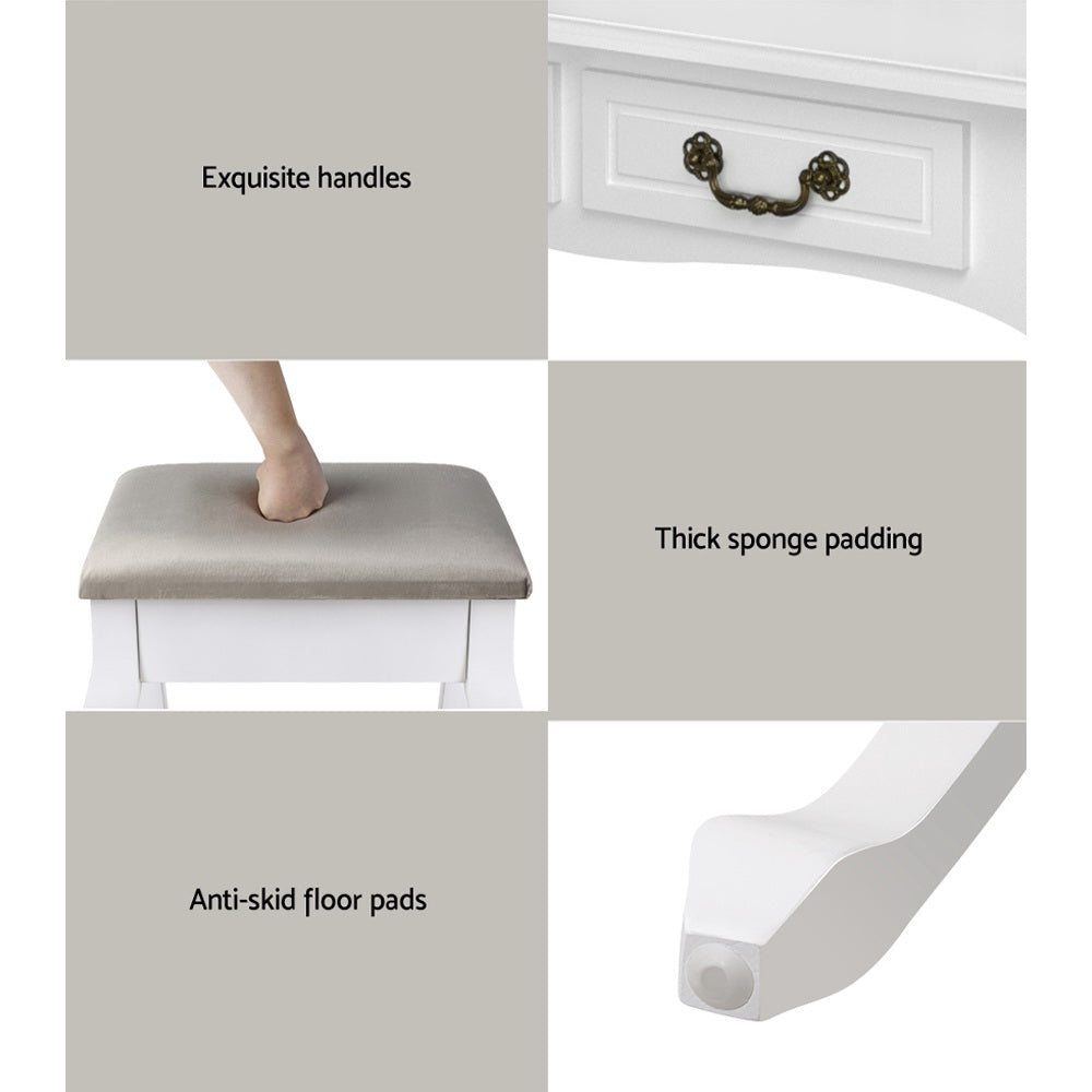 Artiss Dressing Table Stool Set Foldable Mirror White - Cosy Abode