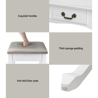 Artiss Dressing Table Stool Set Foldable Mirror White - Cosy Abode