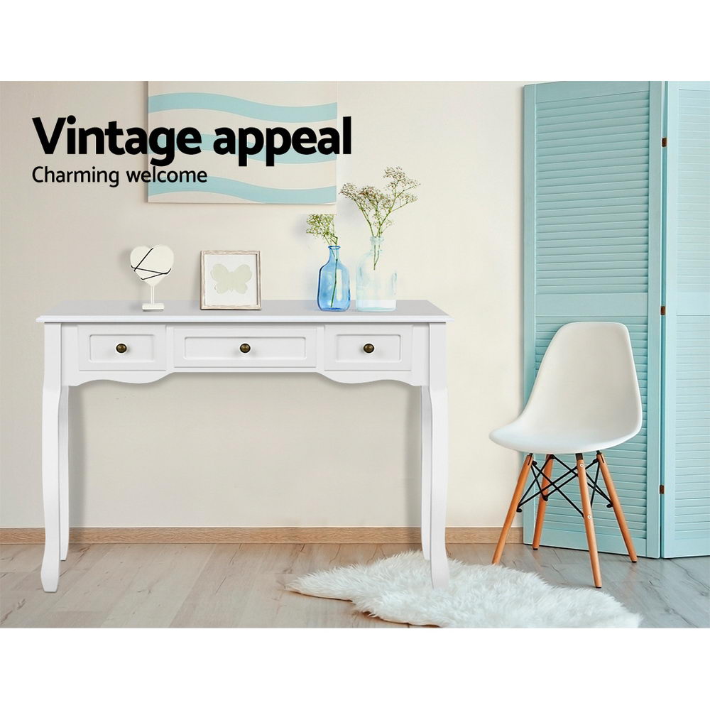 Artiss Console Table 3 Drawers White Hamptons - Cosy Abode