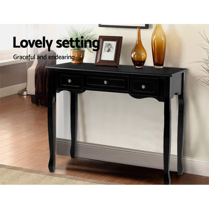 Artiss Console Table 3 Drawers Black Hamptons - Cosy Abode