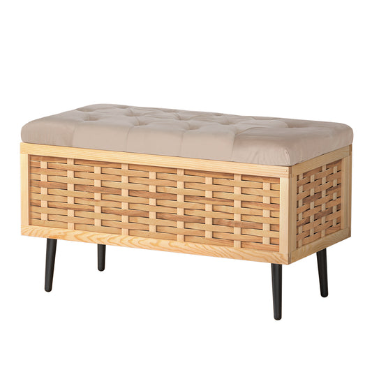 Artiss Storage Ottoman Blanket Box 80cm Weaved Velvet Pine - Cosy Abode