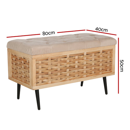 Artiss Storage Ottoman Blanket Box 80cm Weaved Velvet Pine - Cosy Abode