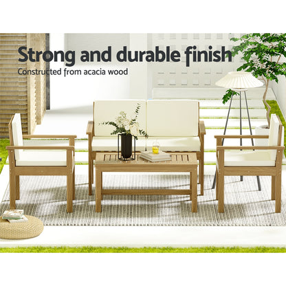 Gardeon 4-Piece Outdoor Sofa Set Wooden Couch Lounge Setting - Cosy Abode